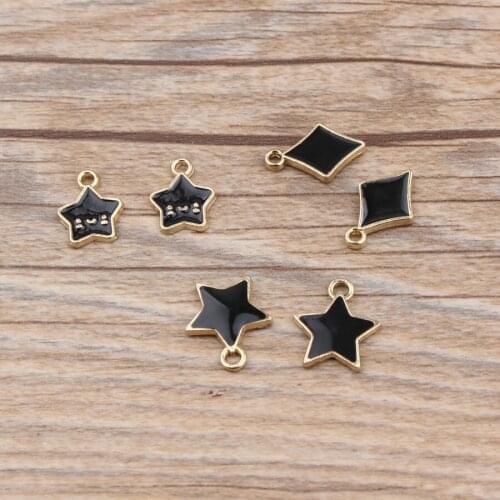10pcs/lot Hot sale gold alloy charms black rhombus smile pentagram charms pendants for bracelet necklace jewelry accessories