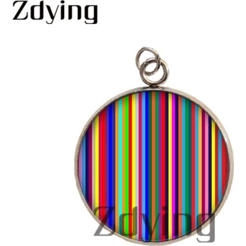 Zdying 2pcs Colorful Geometric Stripe Pattern Glass Cabochon Charms Stainless Steel Necklace Pendants Jewelry Accessories DO20
