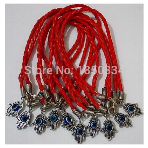20PCS Fashion Tibetan Hamsa Fatima hand Charm Evil Eye Lucky woven leather cord bracelets&pendants&Bangles DIY jewelry A6
