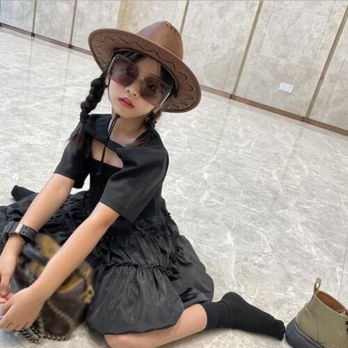 2021 Korea style girls 2 pcs set shirt+dress fashion summer girls suit 6-12t B324