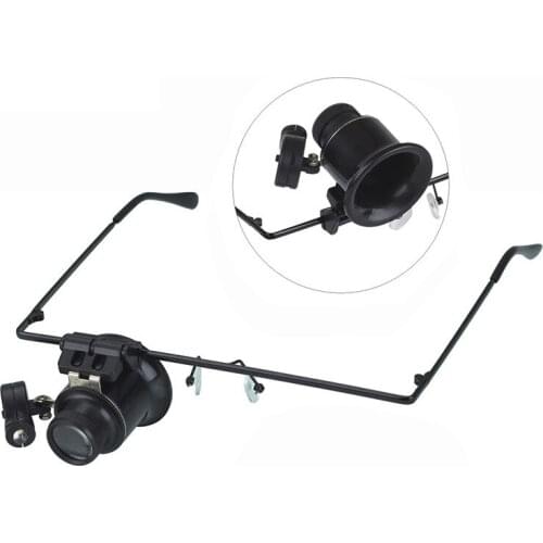 20X Glasses Type Double Eye Binocular Magnifier Watch Repair Tool Magnifier with Two Adjustable LED Lights Features