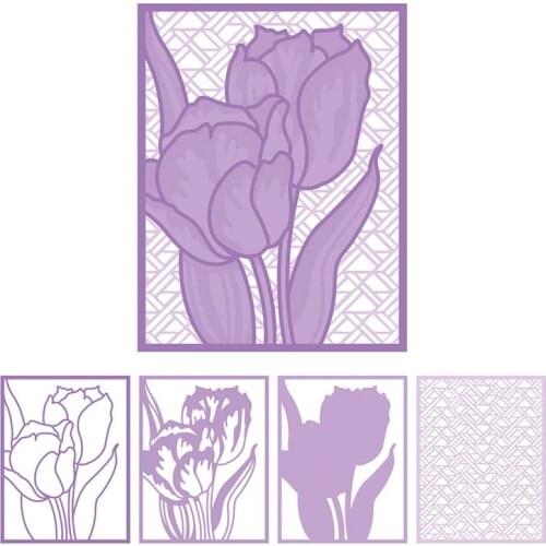 4pcs/Set Layered Spring Tulips Metal Cutting Dies Stencils for DIY Scrapbooking Paper Cards Making Handmade Crafts New