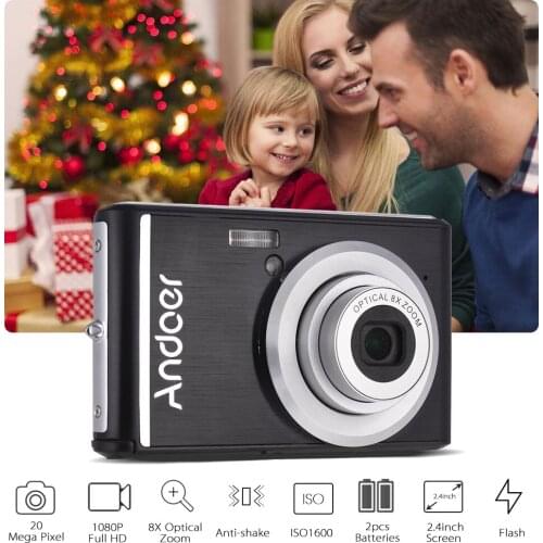 Andoer 20MP Digital Camera FHD Video Camcorder with 2pcs Rechargeable Batteries 8X Optical Zoom Anti-shake Kids Christmas Gift