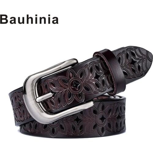 Bauhinia brand new ladies belt pin buckle 105-115CM Korean leather youth hollow out all-match leather pants belt with jeans