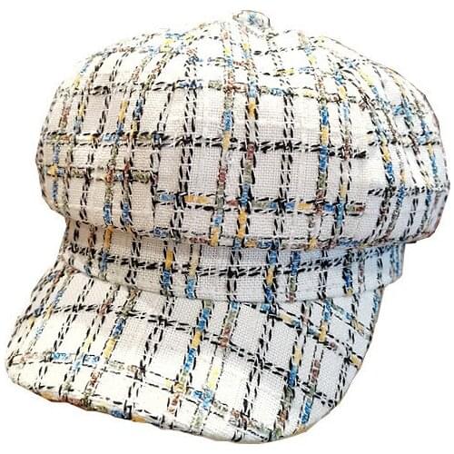 Beret hat women Plaid octagonal hat Cotton fashion small fragrant style warm hat with brim decorated beret