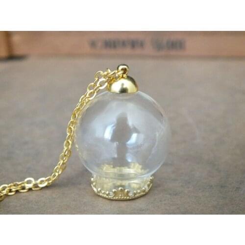 Free ship!! 25x15mm Handmade ball shape glass globe pendant & crown shape base/pop glass vial necklace pendant