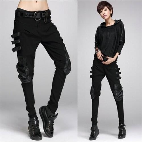 2018 spring new Women Black Jeans Trousers punk cargo pants collage pockets feet harem pants female personality was casual pants