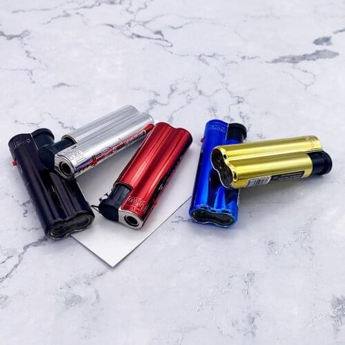 Butane Gas Lighter Blue Flame Windproof Galvanized Iron Shell Compact High Quality Cigarette Lighter Mens Small Accessories