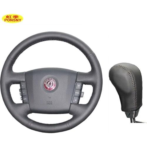 PONSNY Car Steering/Gear Genuine Leather Covers Case for KIA Borrego 2008 Auto Hand-stitched Cover