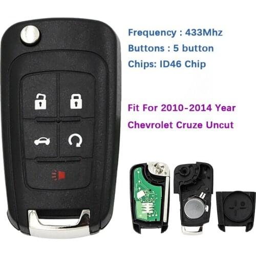 CN014008 Aftermarket 5 Button Remote Key With Frequency 433MHz ID46 Chip For 2010-2014 Chevrolet Cruze Uncut Blade Key