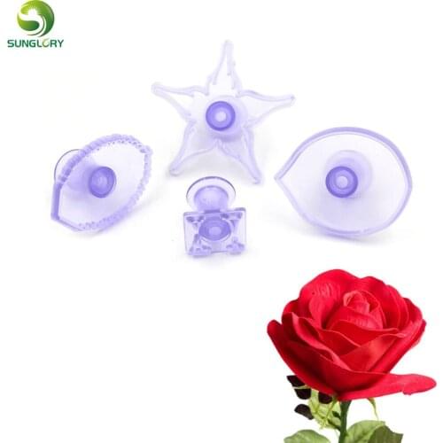 DIY 4PCS/SET Plastic Rose Leaf Cookie Cutter Set Fondant Decoration Cake Mold Rose Flower Plunger Cutter Baking Tools For Cakes