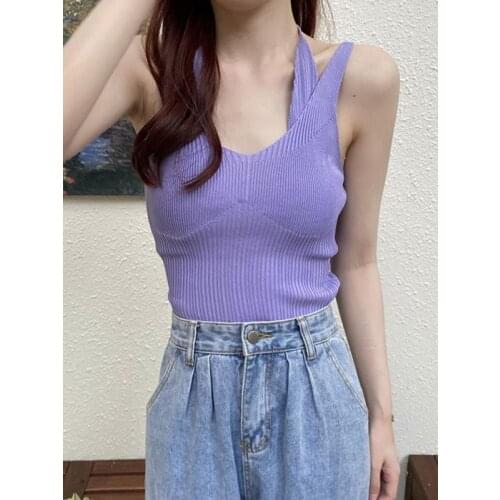 Women Halter Sexy Slim Tank Tops Sleeveless Knitted Vest Casual Summer Camisole