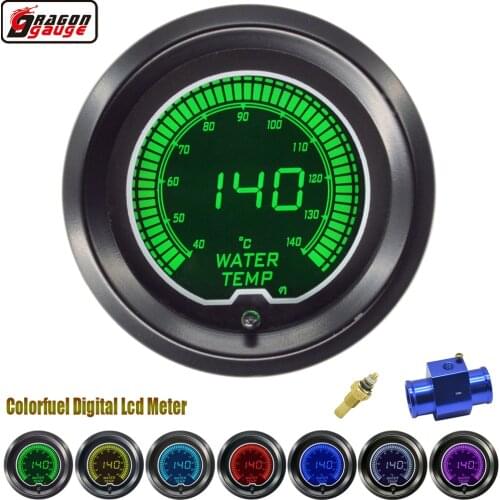 Dragon 52mm 7 Color Backlight LCD Digital Auto Water Temp Gauge 40-140 Celsius Temperature Meter For Car F