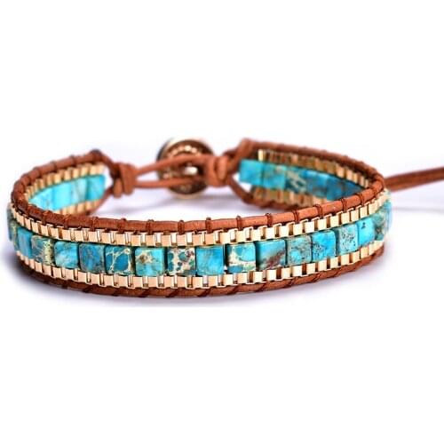 Elegant Women Wrap Bracelets Turquise Stones Gold Chain Woven Wrap Bracelet Boho Statement Jewelry Dropship