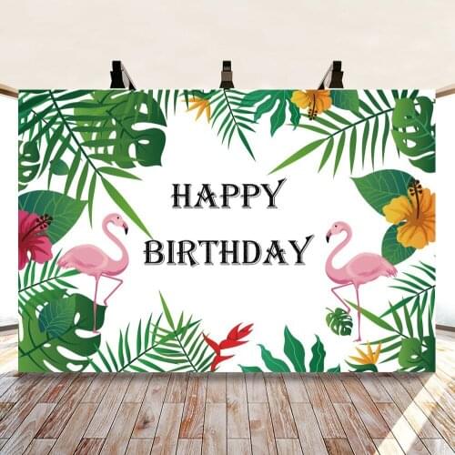 Flowers and Pink Flamingo Cartoon Backdrops Birthday Party Photo Background Decoration for Photography Props