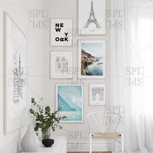 Minimalist Canvas Painting Black and White Linear Draft Wall Picture for Living Room Still Life Architectural Landscape Posters