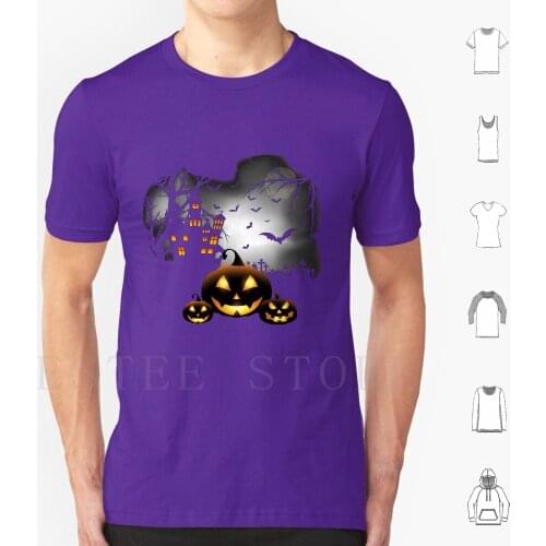 The Haunted House T Shirt Cotton Men DIY Print Halloween Pumpkin Pumpkins Jack O Lantern Scary Cemetery Graveyard Night Bat
