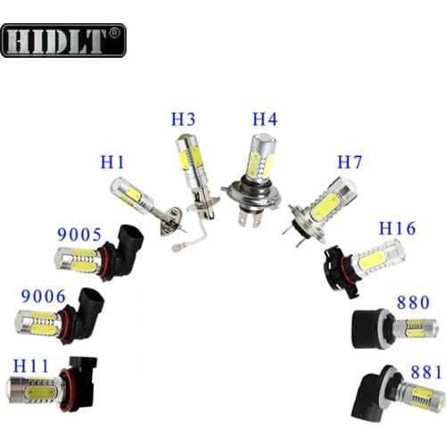 HIDLT 2PCS 12V 24V Super Bright 7.5W COB Car LED Fog Lamp Bulbs White Yellow H1 H3 H7 H8 H11 9005 9006 880 881 H4 LED Lights