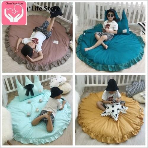 Cotton Ruffled Childrens Crawling Mat Bedroom Round Living Room Carpet Floor Mat Removable and Washable