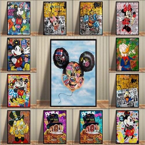Disney Mickey Mouse And Donald Duck Canvas Painting Abstract Graffiti Art Posters and Print Wall Picture for Living Room Decor