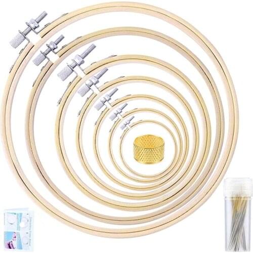 Imzay 7Sizes Embroidery Hoops, Cross Stitch Circle With Sewing Needles, Thimble For Embroidery, Cross Stitch Craft
