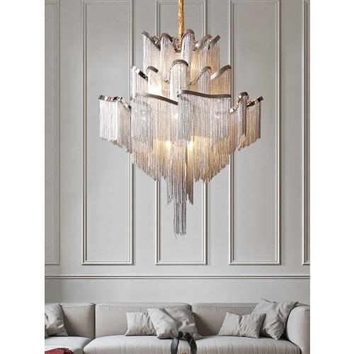 Tassel chandelier postmodern light luxury villa living room staircase large chandelier