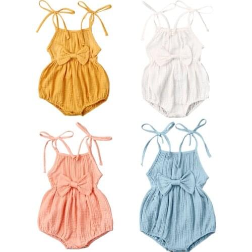 0-24M Newborn Baby Girl Rompers Sleeveless Solid Color Jumpsuit One-Piece Clothes 4 Colors