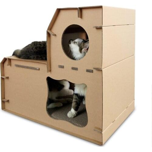 Pet cat toy cat scratch board, corrugated paper diy cat room double step cat house