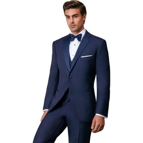 Handsome Two Buttons Blue Groom Tuxedos Notch Lapel Groomsmen Men Blazers 3 pieces Suits (Jacket+Pants+Vest+Tie) NO:295
