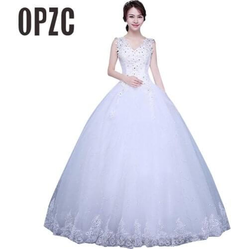 Custom Made V Neck Lace Wedding Dress Sequined Ball Gown Simple Cheap Wedding Dresses Princess Fashion bride