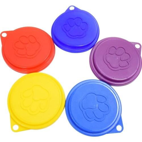 2 Pcs Reusable Pet Dog Can Tin Food Covers With Print Fresh Pet Cans Plastic Lid Caps-Random Color