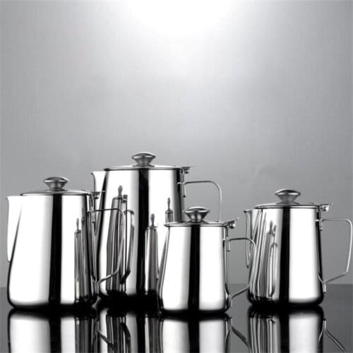 Stainless Steel Milk Frothing Pitcher Jug with Lid Pull Flower Cup Perfect For Coffee Cappuccino Latte Art Milk Tool Coffeware