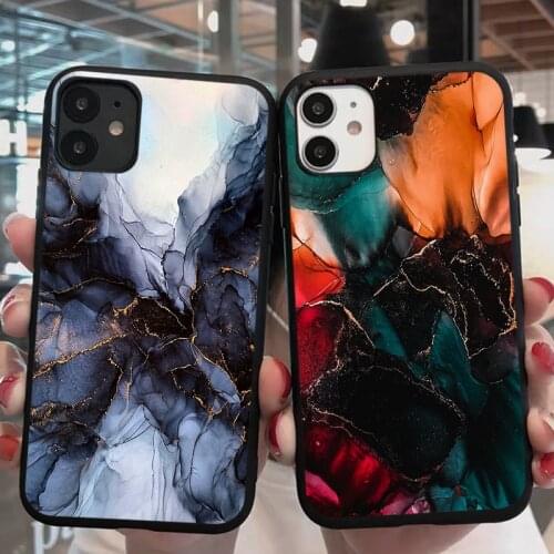 Fashion Marble Stone Texture Black Cover For iPhone 12Pro 11Pro XS MAX XR X 12 Mini 11 8 7 6S Plus 5 SE 2020 Phone Case Silicone