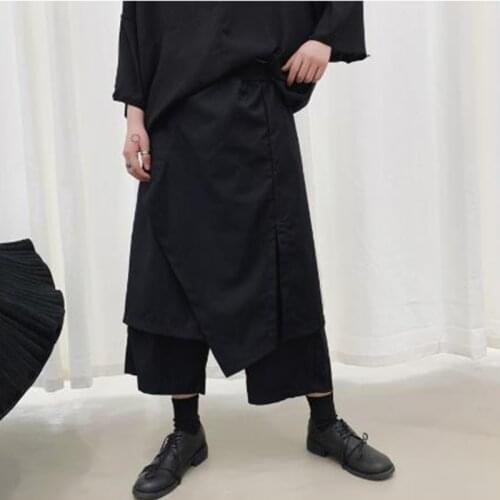 Mens trousers Spring casual baggy wide-leg trousers fake two mens skirts hip hop punk Gothic yamamoto style