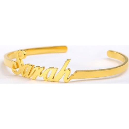 Custom Name Bangle Bracelets for Women Men Gold Color Personalized Jewelry Stainless Steel Dainty Name Bracelet Children Gift