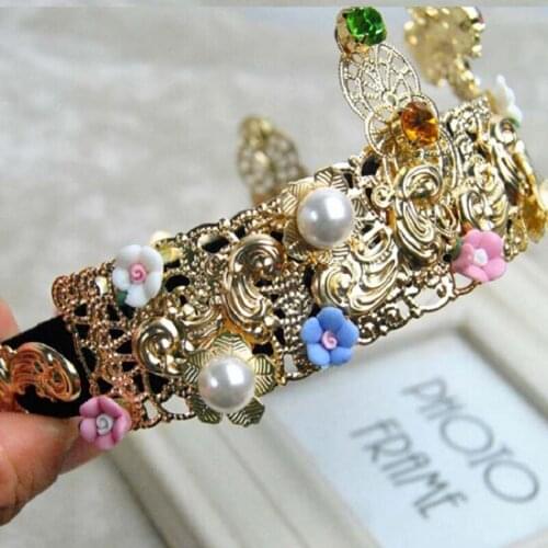 Male Female Rhinestone Cross Crown Baroque Bridal Wedding headbands Royal Queen King Pearl birthday party performance jewelry