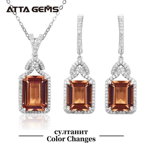 Zultanite Silver Jewelry Set Octagon Cut Created Diaspore Color Change Stone 16 Carats Women Gift Mothers Day