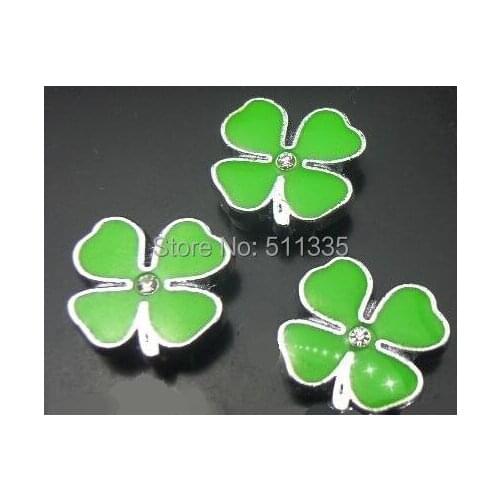 Wholesale 100pcs/lot 10mm enamel lucky grass slide charm fit for 10mm DIY key chain