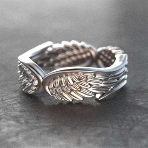 ORZTOON Fashion Creative Angel Wings Feather Ring For Women Men Vintage Geometry Silver Color Ring Trendy Female Jewelry Gift