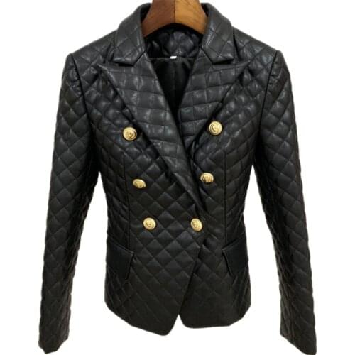 Autumn winter women blazer pu leather suit jacket double breasted fashion PU slim blazer plus size 2XL