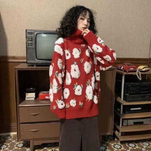 Christmas Sweatshirts Womens Hoodies Winter Loose Long Sleeve Sweaters Turtleneck Knitted Pullover Top Fall Women Xmas Party