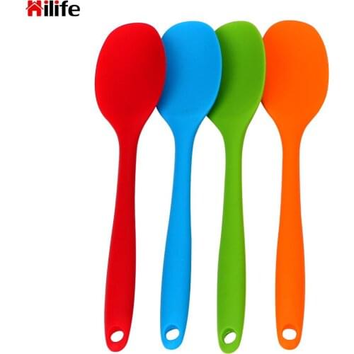 Long-handled Kitchen Tools Cooking Utensils Kitchen Soup Spoons Silicone Spoon Tableware Mixing Spoon Cake Putty Spatula