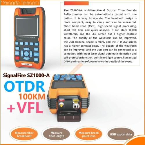 SignalFire ZS1000-A OTDR 100KM + VFL 5KM Optical Time Domain Reflectometer 1mW 100km 32dB/30dB 1310mm / 1550mm Box packed