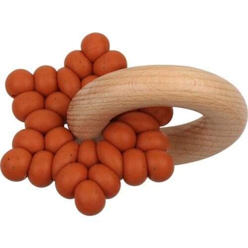 Silicone Baby Rattle Mobile Toy Wood Teether Infant Intelligence Grasping Nursing Gift Toy