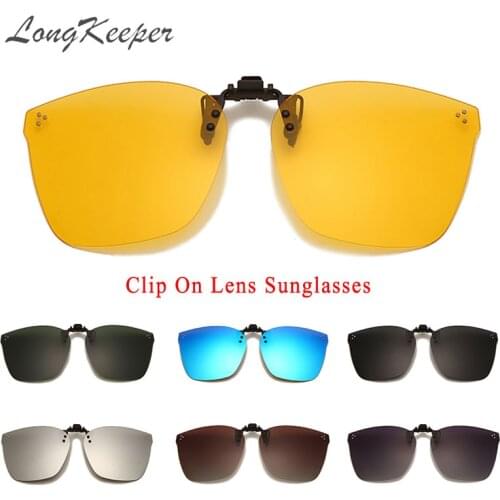 LongKeeper Rimless Polarized Sunglasses Lens Clip On Glasses For Men Women Rivet Flip Up Driving Goggle Night Vision Lens UV400