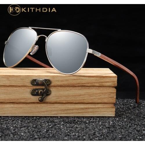 Kithdia Classic Wood Sunglasses Pilot Metal Frame Wooden Sunglasses Men Metal Driving Luxury Shades UV400 gafas de sol mujer