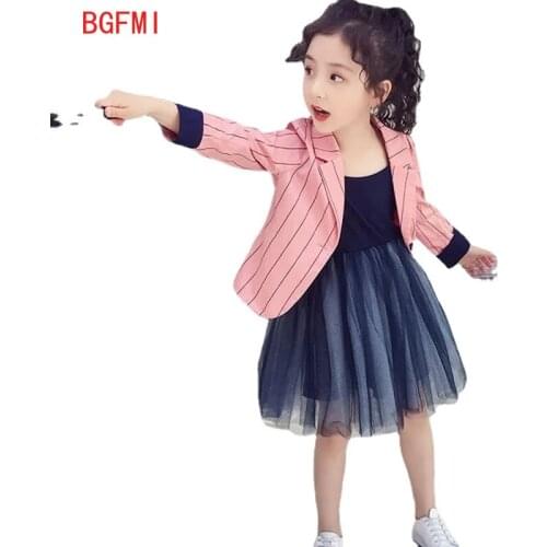 100-150cm Girls Striped Thin Suit Jacket Spring Autumn 2021 New Childrens Jacket Cotton Baby Girl Korean Teenager Cardigan Top