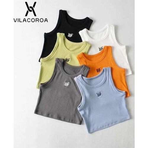 Round Neck Sleeveless Backless Crop Tops Women Letter Embroidery Base Tank Top Casual Solid Color Skinny Top Vest Female Clothes