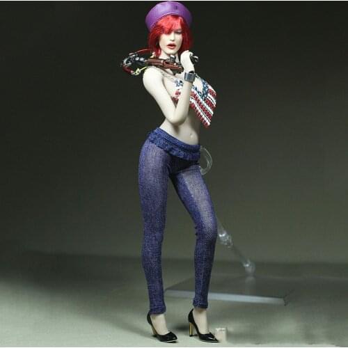 In Stock 1/6 Scale Sexy Female Figure Leather Cap Corset Jeans Accessory Model for 12 inches Big Bust Body