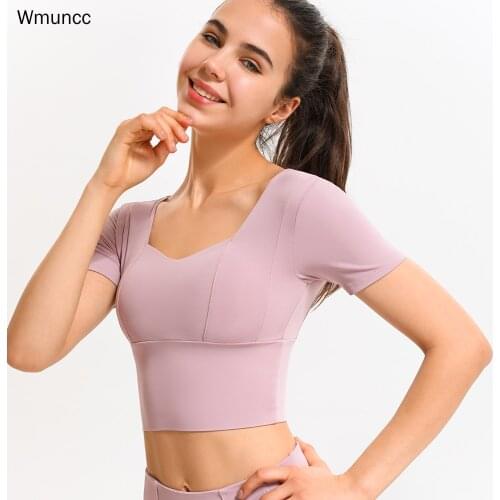 Wmuncc Yoga Vest Women Fitness Crop Top Short Sleeves Summer Gym Workout Activewear Naked Feel Fabric Sports Shirt Breathable